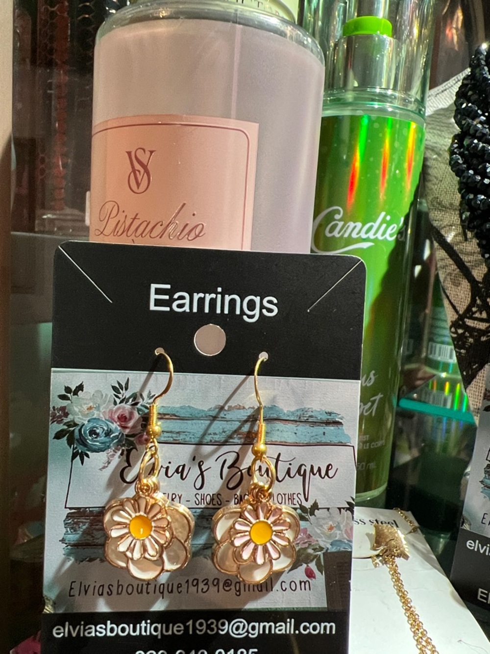 Gold Daisy Drop Earrings with Yellow Center